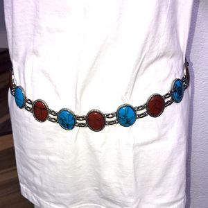 Rusty Silver Metal Chain Belt with Stones